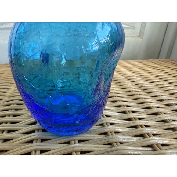 Vintage MCM Rainbow Art Glass Blue Crackle Decanter Bottle Flame Stopper - Picture 9 of 13